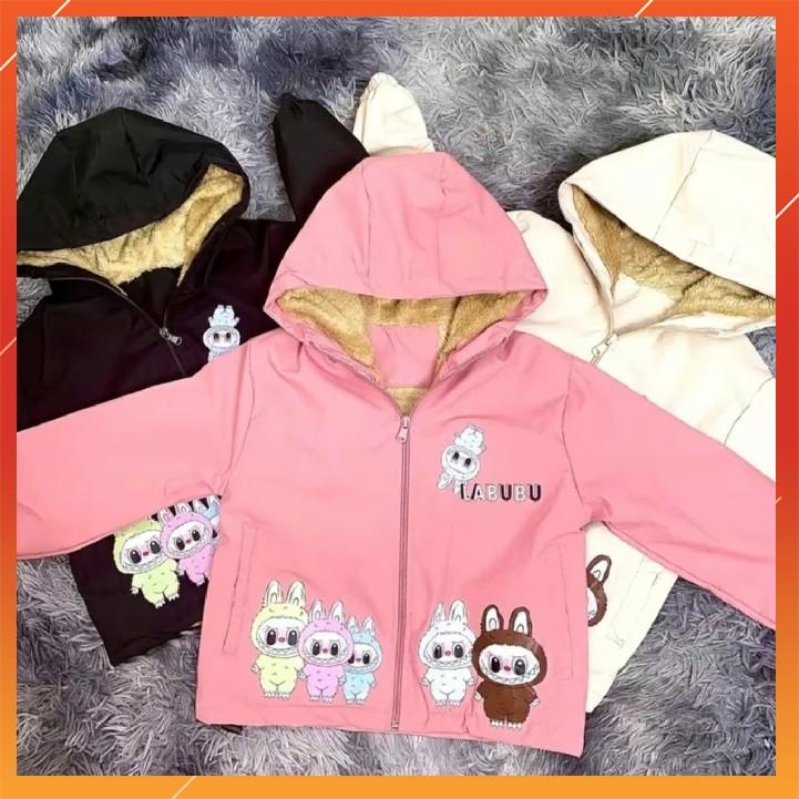 Áo Khoác Gió Lót Lông LABUBU Cho Bé Trai và Bé Gái,Dày Dặn Ấm Áp Chống Nước