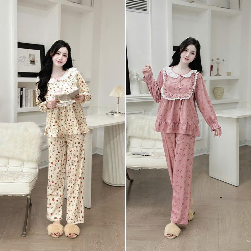  COMBO 2 Bộ đồ bầu và Sau sinh babydoll Chất nhung tăm hàn Mềm mịn Freesize dưới 72kg dành cho mẹ bầu 