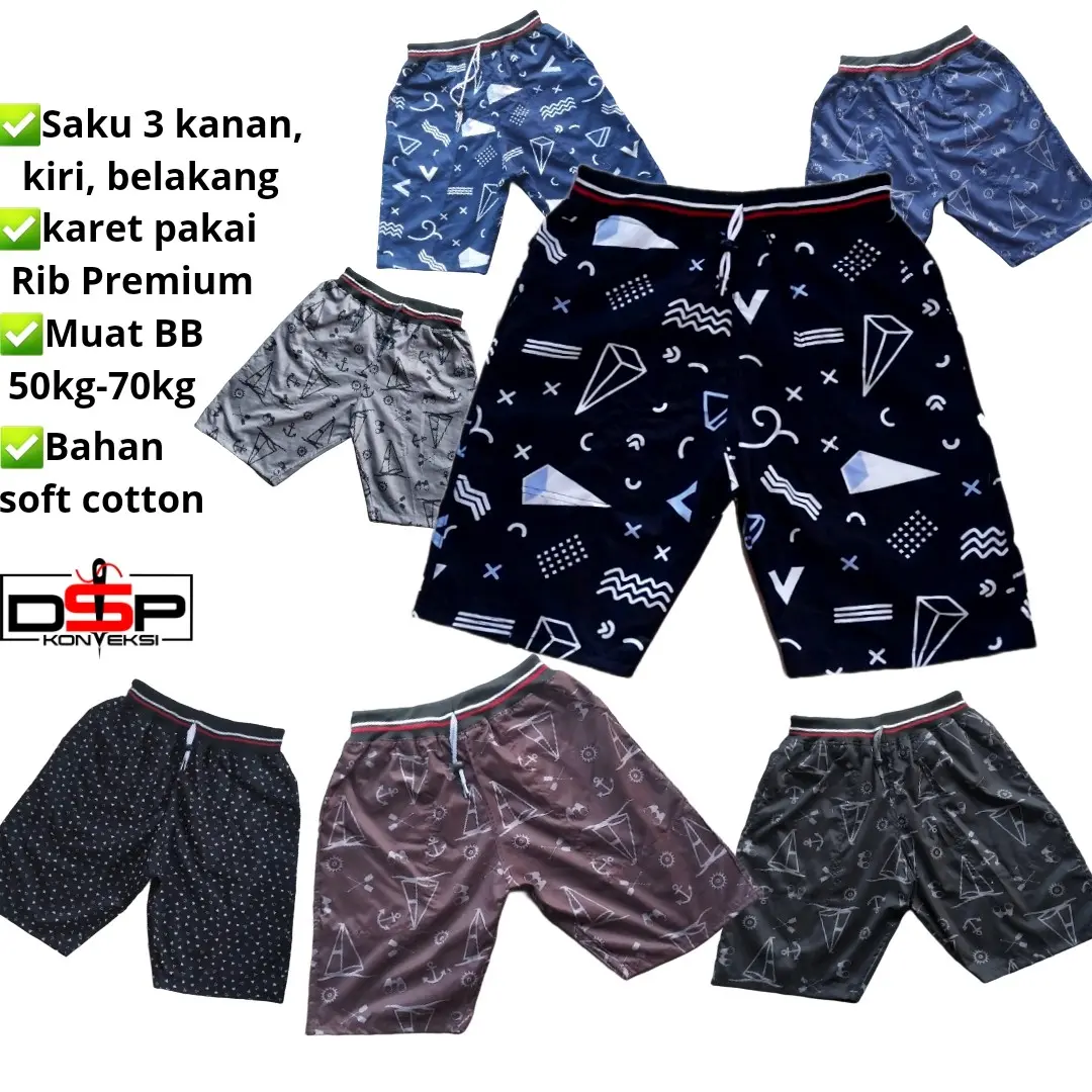 celana chinos dewasa all size Pendek Rib bisa dicuci dengan mesin variasi hitam-biru Kantong Nyaman celan amur Tebal Printing Shorts
