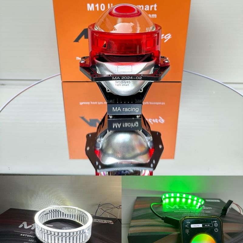 ComBo Bi Cầu M10 V4 Kèm Led Mắt Quỷ App + Vòng 3D Trắng Công Xuất 70W Lắp cho Oto Và Xe Máy Bảo Hành 24 Tháng