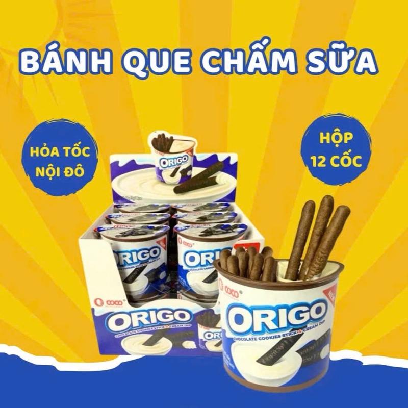 hộp 12 cốc Bánh quy que chấm sốt sữa Origo thùng 480g 12 hộp nhỏ bánh kẹo banh socola