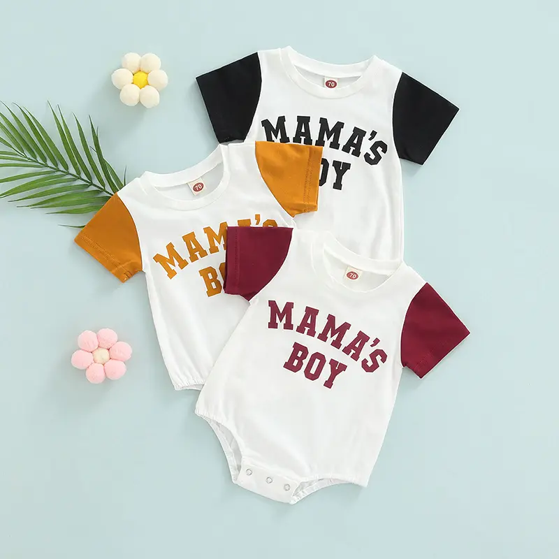 Baby Boys Summer Casual Romper Short Sleeve Round Neck Letter Print Patchwork Playsuit Advised Age: 0-18 Months