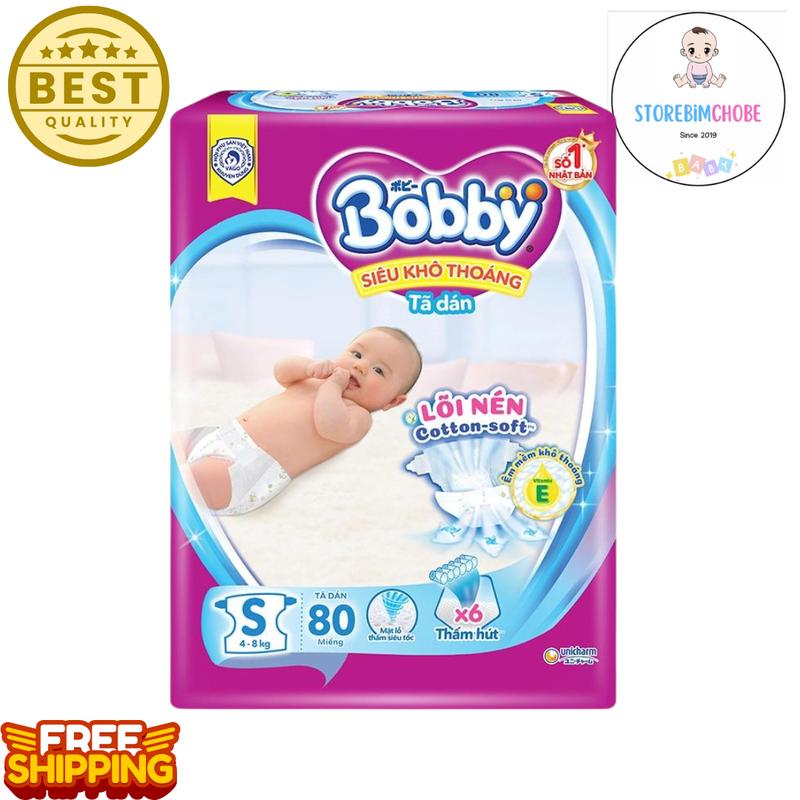 Bỉm Tã Dán Bobby S80/M76/L68/XL62/XXL56 Gạo Non - Lõi nén cotton-soft 3mm Bỉm Quần