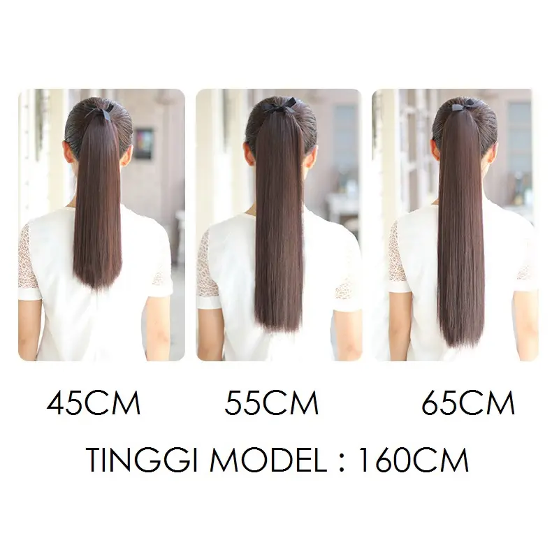 RSW HAIR CLIP RAMBUT PALSU WANITA PONI PONY TAIL PONITAIL KOREA LURUS 07 MODEL TALI 40 50 55 60 65 CM Coklat Hitam 8