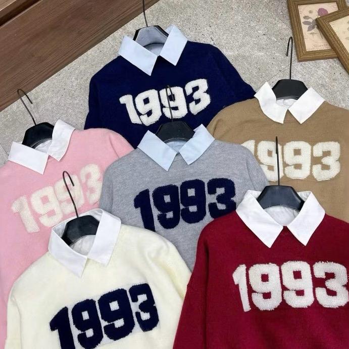 Sét 2 món áo len tay dài số 1993 phối sơ mi mẫu mới nhất mùa đông chuẩn hàng QCCC dành cho nữ Women Top Cổ Tròn Dài Tay - Njnkyumy Shop 1