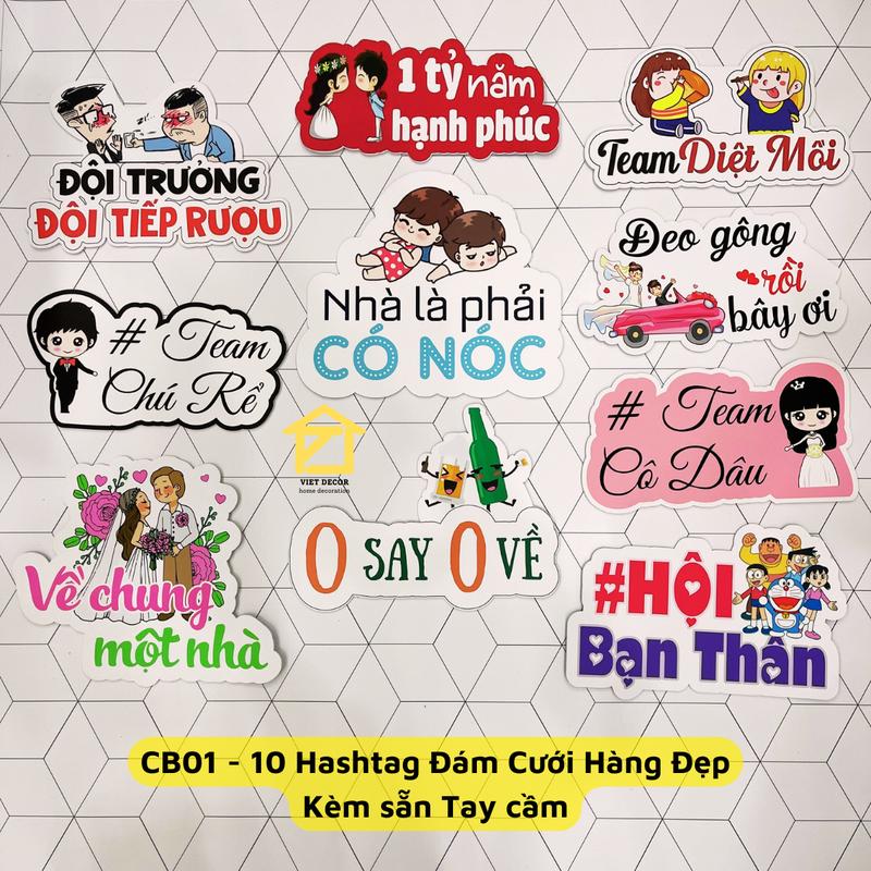Combo 10 Hashtag cầm tay Đám cưới Hàng Đẹp - Biển bảng chụp ảnh cưới, sinh nhật nhiều mẫu - vietdecor