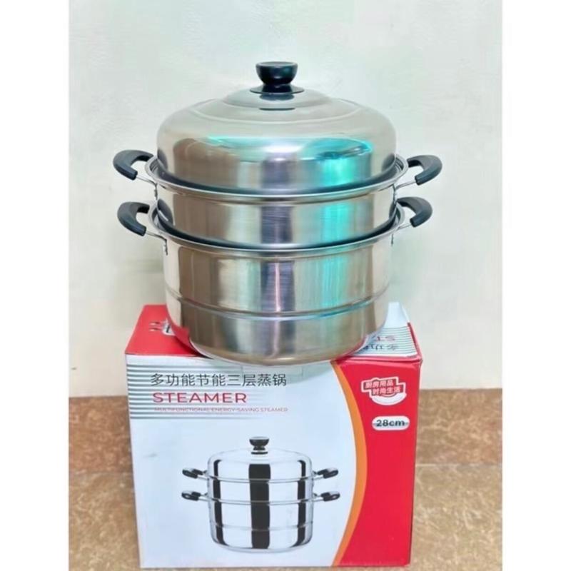 Nồi hấp inox 3 tầng 28cm tiện ích tặng kèm vỉ hấp nồi hấp bánh bao thức ăn 4
