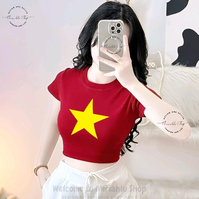 Áo Thun Croptop Dáng Ngắn FOrm Ôm Body Nữ Tôn Dáng In Hình Ngôi Sao (Nhiều Màu), Áo Cờ Đỏ Sao Vàng Việt Nam, Áo Thun Việt Nam, Việt Nam, 30 Tháng 4, 2 Tháng 9, 30/4, 2/9