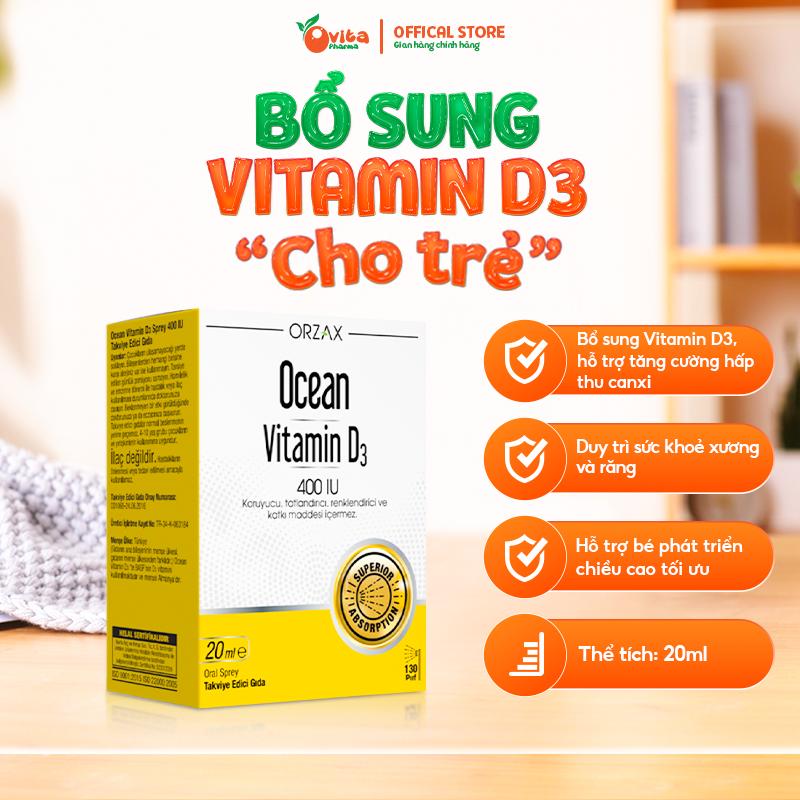 Vitamin D3 Ocean - D3 thuần cho bé, dạng xịt/nhỏ giọt dễ sử dụng, bé ngủ ngon, cao lớn (Lọ 20ml)