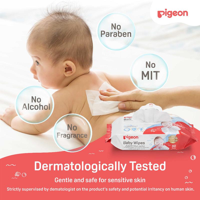 Pigeon Baby Wipes 30 / 80 Sheets 100% Pure Water 2