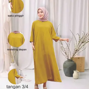 daster gamis crinkle 3/4 dres gamis wanita dewasa