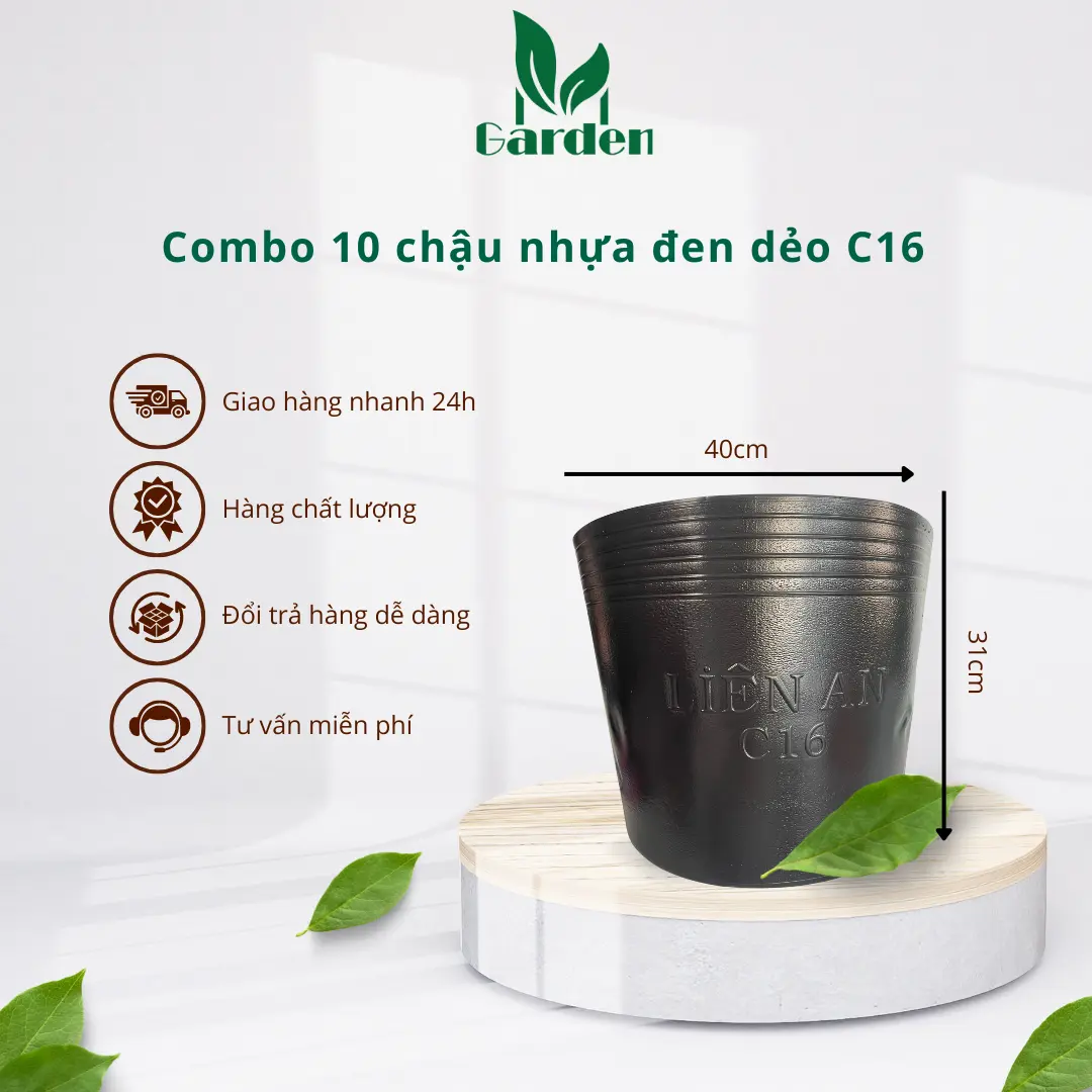 Combo 10 chậu C16 Đen ( 40 x 31cm ) Loại Tốt