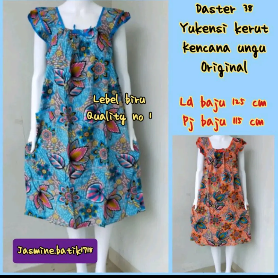 Daster 38 yukensi karet dada kencana ungu original lebel biru