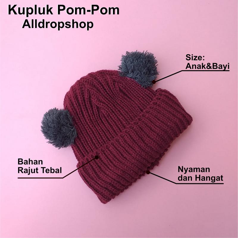 Kupluk pompom bayi /pompom premium / kupluk pompom baby new bron 4