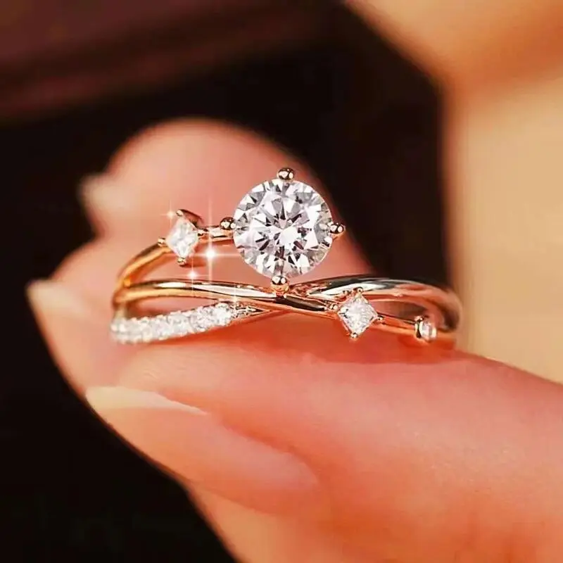 Zircon Rings for Women Opening Adjustable Weave Rhie Ring Engagement Wedding Jewelry Fashion Girlfriend Gifts