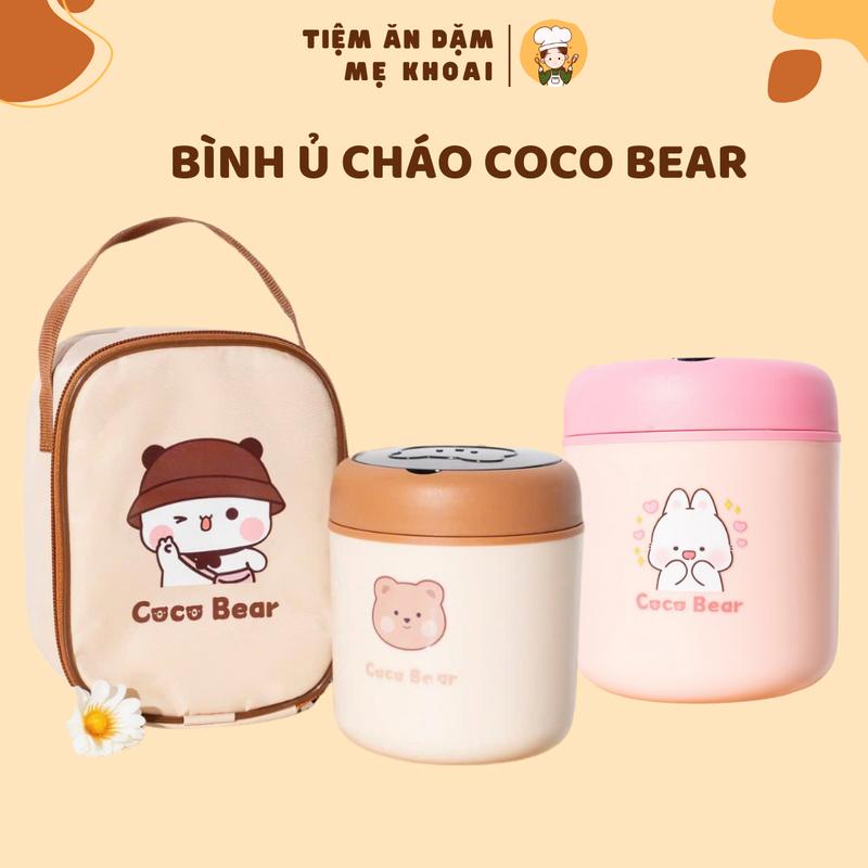 Bình ủ cháo Cocobear inox 304 đựng cháo cho bé đựng canh giữ nhiệt cực lâu tặng kèm muỗng an toàn vệ sinh Kem nồi