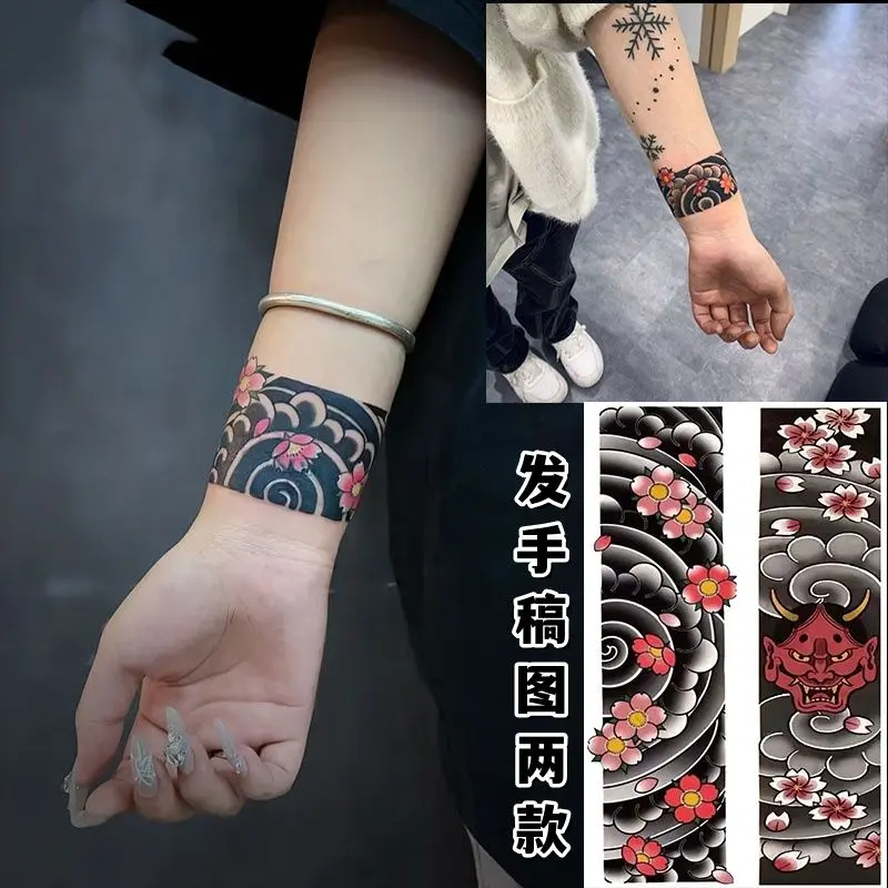 Miếng Dán Hình Xăm, Thiết Kế Prajna HAILANG Và Hoa Anh Đào, Cánh Tay In Hình, Thích Hợp Cho Nam Và Nữ, Có Phím Phanh Đeo Tay, Vòng Tay Ukiyo-E Truyền Thống Cũ, Không Thấm Nước Và Bền 3
