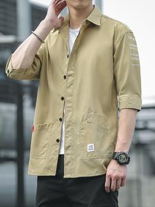 Men's 3/4 Sleeve Shirt, Loose Casual Fashion Comfy Collared Top for Summer, Men's Clothes for Daily Wear