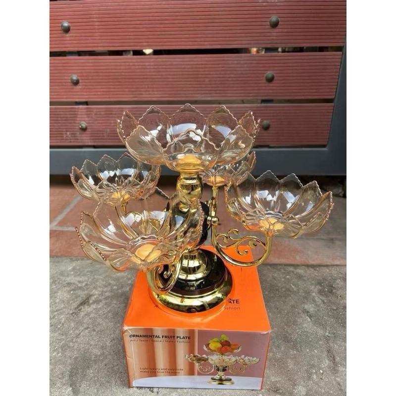 Khay mứt tết, khay đựng bánh kẹo, hoa quả, đồ ăn vặt. Khay mứt 5 cánh sen xoay 360 độ sang trọng