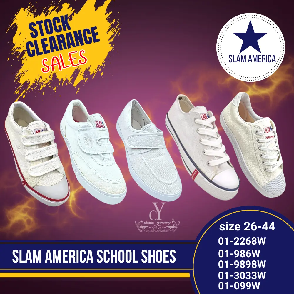 (STOCK CLEARANCE) 100% ORIGINAL SLAM AMERICA WHITE SHOES / KASUT SEKOLAH PUTIH / Has yellowish / Ada kuning