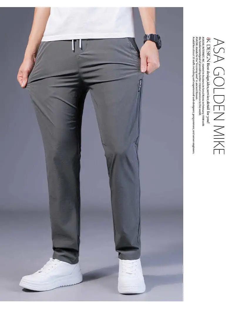 Product Introduction of Men's Ice Silk Pants Loose Breathable Straight Slim Casual Pants Summer Thin Long Pants Elastic Men's Sports Wholesale 11