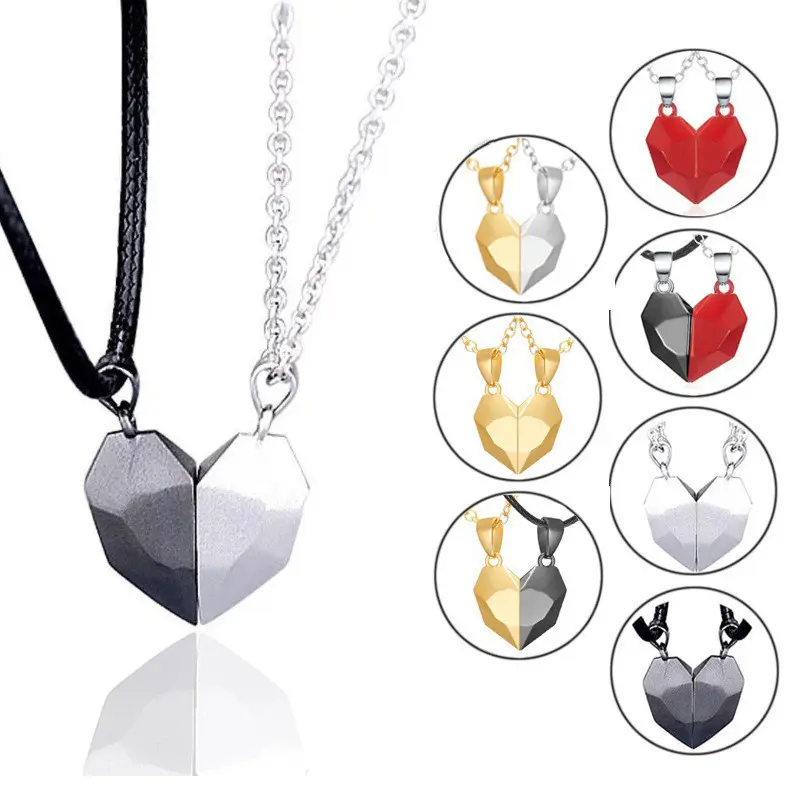 Hot-Selling Creative Wishing Stone Couple Splicing Magnetic Heart Necklace Versatile Couple Necklace In Stock shrunken  head  necklaces jew erly gold  diamond  hook rope chain gold kalung  yg  dipakai  aisar wisteria  necklace