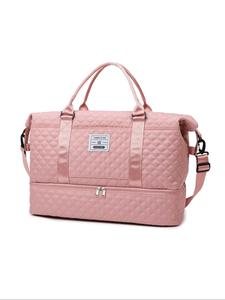 Geometric Quilted Letters Label Decor Travel Bag, with Shoe Compartment, Large Capacity Duffel Bag, Unisex Casual Sporty Travel Bag, Weekender Bag for Travel & Business