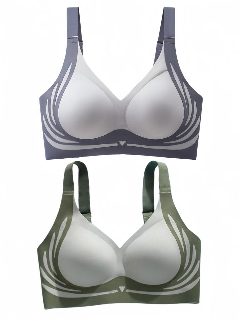 Product Introduction of Women's Colorblock Print Wireless Bra, Seamless Adjustable Strap Push Up Bra, Soft Comfortable Breathable Lingerie for All Seasons 9