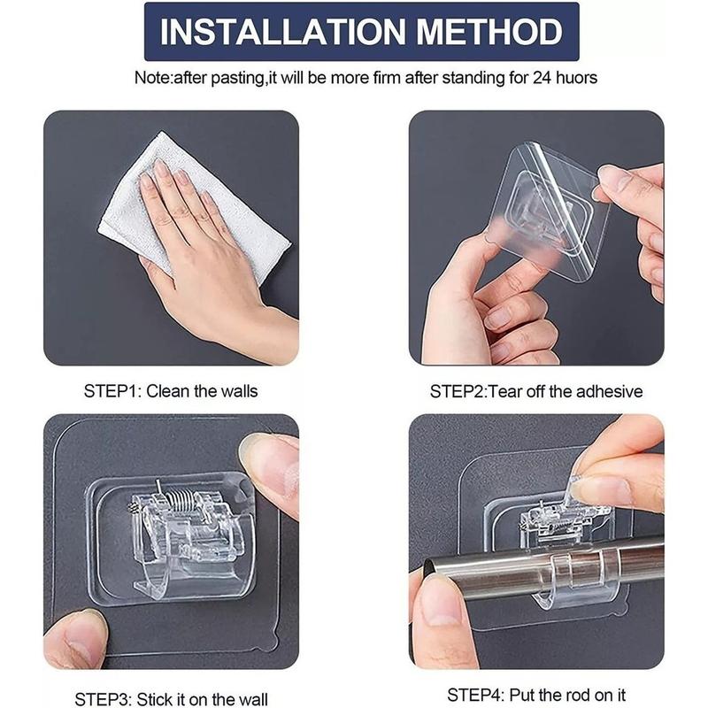 Giá Đỡ Thanh Treo Rèm, Kẹp Cố Định, Giá Đỡ Có Thể Điều Chỉnh, Giá Đỡ Thanh Treo Không Cần Đục Lỗ, Giá Đỡ Móc Treo Rèm Tường Dính, Thích Hợp Sử Dụng Trong Gia Đình, 1 Cái 6