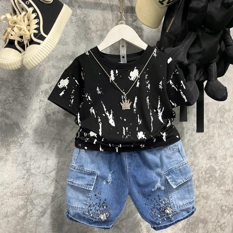 [20-35kg] Bộ quần áo Loang quần bò túi hộp  cho bé trai đi học đi chơi, siêu cá tính