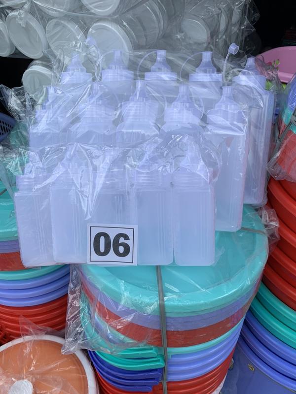 combo 5 Chai nhựa đựng sốt/mứt có nắp có chia vạch - Bình Tương vuông đa năng