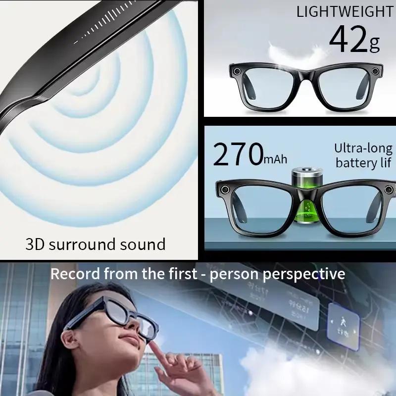 Smart Glasses AI Translate Bluetooth Call Music Voice Assistant Smart sunglasses Control Camera Video Recording Identify Object