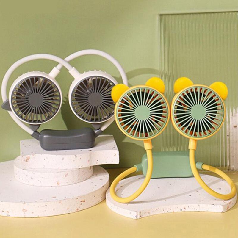 Quạt Đeo Cổ Cute Xoay 360 Độ Quạt Mini Tích Điện Sạc Nhanh USB Hai Chế Độ Làm Mát Tai Gấu Phụ Kiện Mobile