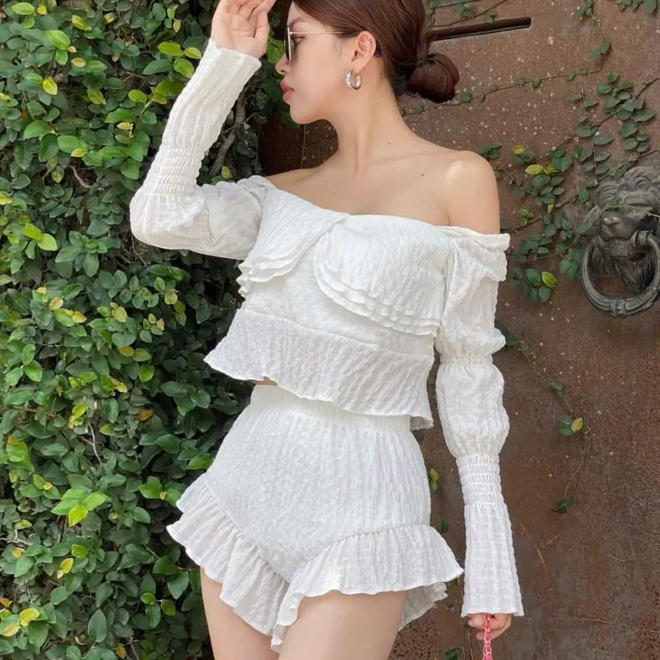 Bộ đồ đi biển croptop và quần short cho nữ - Women, Dáng Ngắn Áo