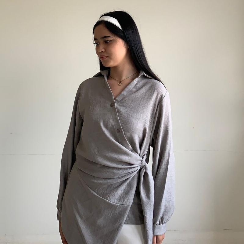 LINDY Ava Top - Atasan Oversized Basic Kemeja Crinkle Outfit Korean Style Casual Formal 2
