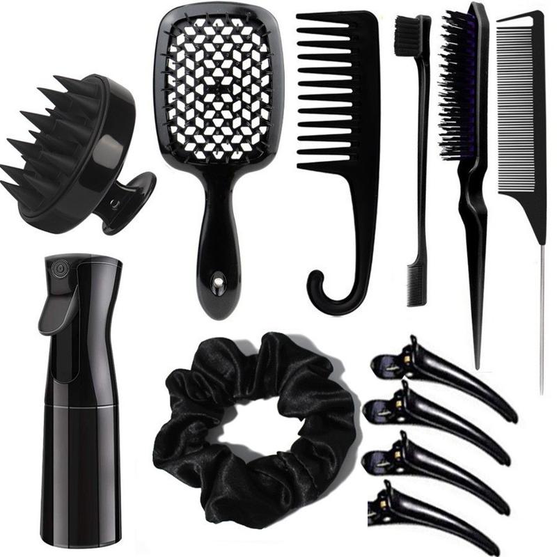 Product Introduction of 12 Pieces Hairdressing Comb Spray Bottle Shampoo Comb Fluffy Tail Comb Wide-Tooth Comb Hair Bands Duckbill Clip Suit 4