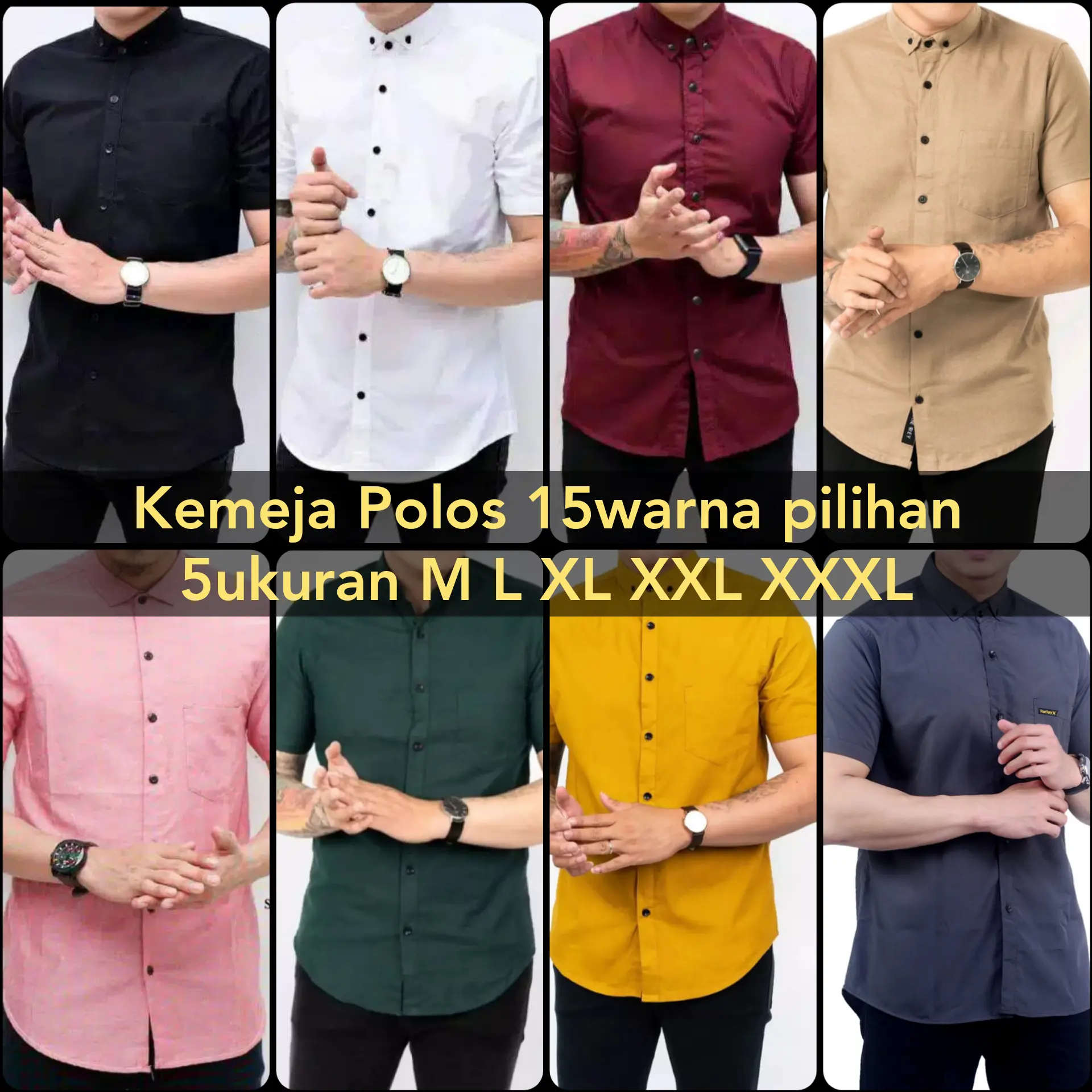 kemeja polos lengan pendek ada 15warna slimfit M L XL XXL XXXL Katun Crew Neck Slim-fitting Putih Hitam Polos Formal Santai Simple Kancing Kerah Pria Panjang Baju Kantor Casual Kerja