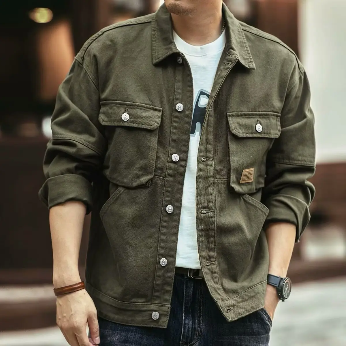 Áo Khoác Denim, Phong Cách Bảo Hộ Lao Động Cổ Điển Mỹ, Dành Cho Nam Giới, Thương Hiệu Hợp Xu Hướng Pu Shuai, Cao Cấp, Áo Khoác Thường Ngày Rộng Thùng Thình Áo Khoác Menswear Jacket