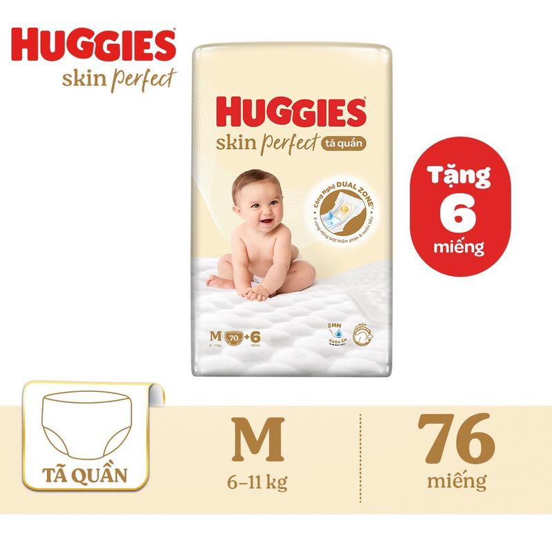 BỈM,TÃ QUẦN, TÃ DÁN HUGGIES SKIN PERFECT M76, L66, XL58, XXL54, NB76, S82, M79 HAI VÙNG THẤM