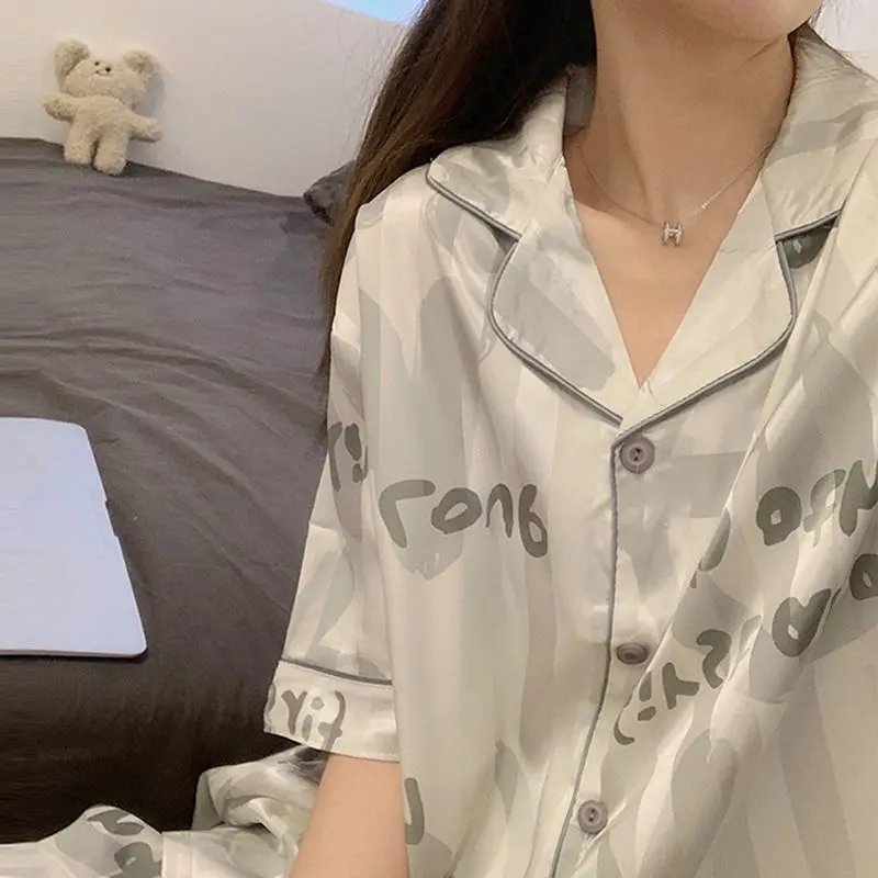 Bộ Đồ Ngủ Ngầu Lụa Lạnh Mùa Hè, Dành Cho Nữ, Quần Đùi ngắn Tay Vải Mỏng, Cỡ Lớn, Dễ Thương Và Ngọt Ngào, Thích Hợp Mặc Nhà, Mặc Mùa Hè, Quần Áo Nữ
