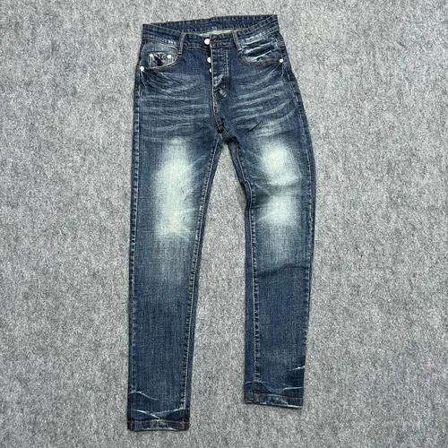 Quần jeans xanh trơn dập nhăn ( full mác lụa pơ pồ )