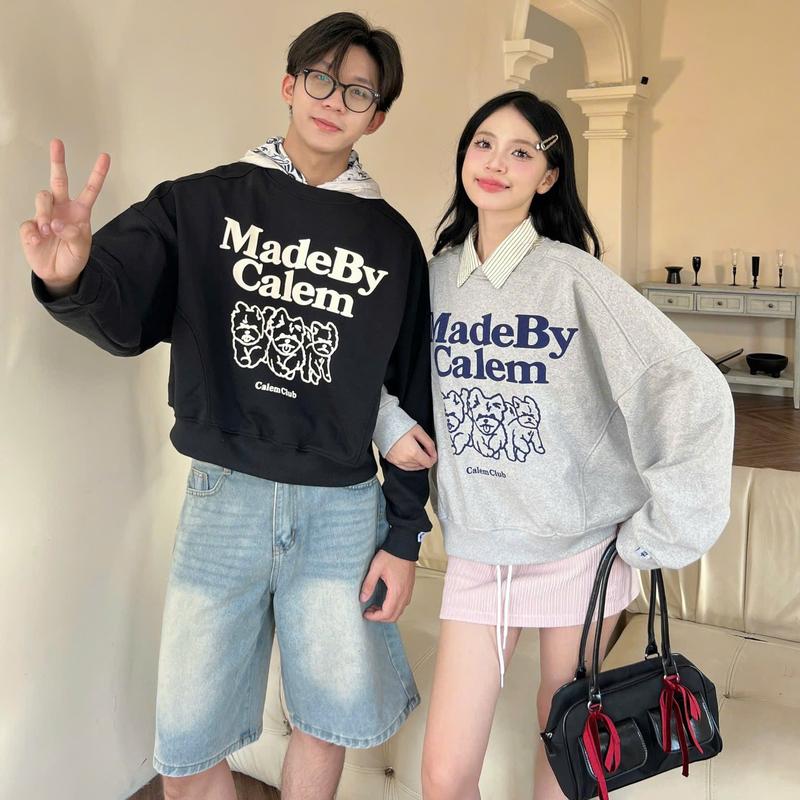 [KHÔNG XÙ LÔNG] Áo nỉ  Sweater Three Cute Dogs  chất nỉ chân cua họa tiết chữ thêu form boxy unisex nam nữ áo thu đông nữ