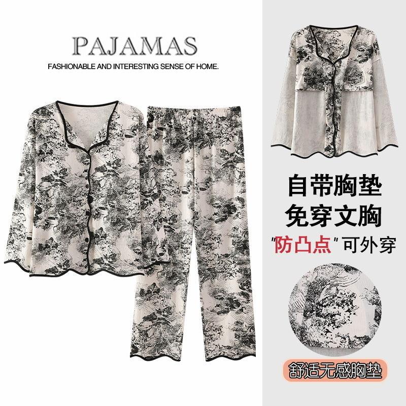 Product Introduction of Pajamas Loungewear with Chest Pads Women's Winter Cardigan Long Sleeve Long Pants Cartoon Cute Wearable Loungewear Set 12