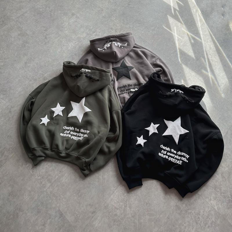 Áo Khoác Hoodie Three Stars In Nổi Chất Nỉ Bông Dày Form Rộng Unies Nam Nữ - Sarah Store
