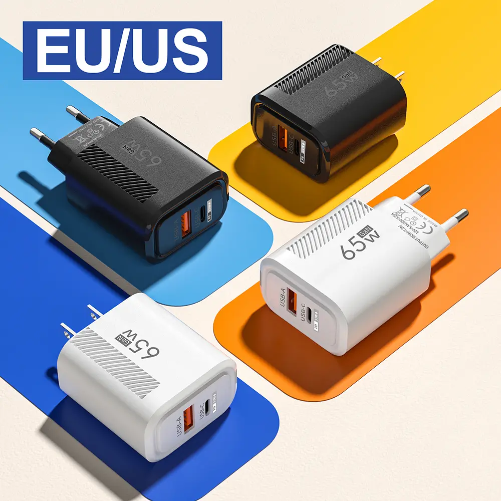 Bộ sạc GaN, PD 65W, 2 cổng sạc nhanh, Bộ sạc du lịch điện thoại di động, Bộ Chuyển Đổi cho iPhone, Xiaomi, 14 Samsung, Bộ sạc USB, phích cắm EU / US
