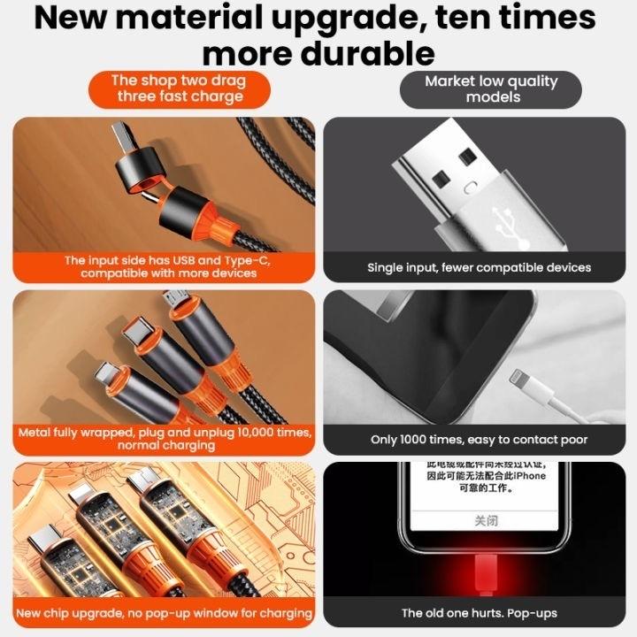 3 In 2 Fast Charging Cable 100W Nylon Weaving Charger Cord 3 In 1 Zinc alloy Data Cable For ios 15 Type C Android Kabel 3