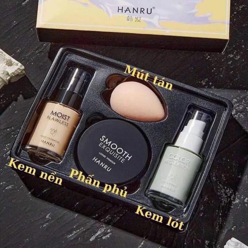 Set trang điểm Hanru 4 món tiện dụng cho người mới bắt đầu Cosmetic Mỹ Phẩm Nữ Women Phấn Phủ Son Môi Son Kem