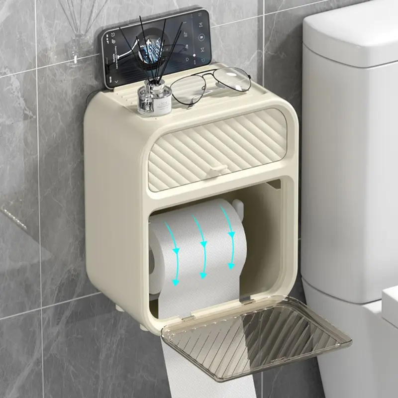 giadunghb Hộp đựng giấy vệ sinh treo tường 2 trong 1, hộp đựng giấy đa năng chất liệu ABS + PP cao cấp chống nước 1