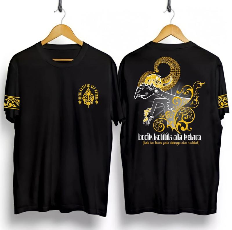 KAOS PRIA WAYANG MARANG SAPADANG / KAOS WAYANG AJA LATHI AJINING / KAOS KATA JAWA / KAOS KATUN / T-SHIRT Katun Santai Crew Neck V-Neck Slim-fitting Polos Bunga Setrip Hitam Putih Distro Motif kaos vintage skena 2
