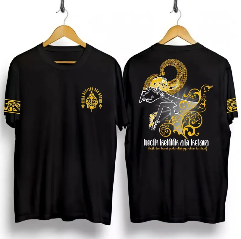 KAOS PRIA WAYANG MARANG SAPADANG / KAOS WAYANG AJA LATHI AJINING / KAOS KATA JAWA / KAOS KATUN / T-SHIRT Katun Santai Crew Neck V-Neck Slim-fitting Polos Bunga Setrip Hitam Putih Distro Motif kaos vintage skena 2